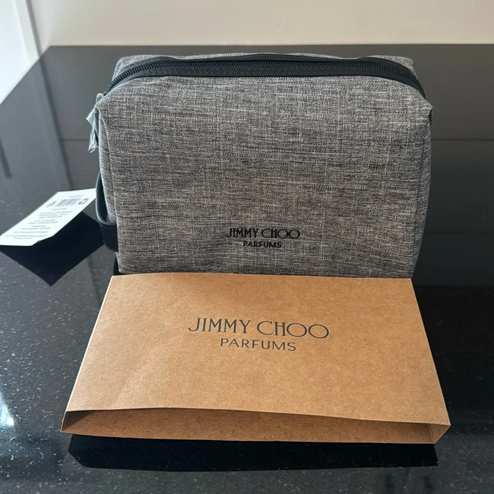 BNWT Jimmy Choo Toiletry Pouch Gray 9” X9” X4” - Picture 1 of 6